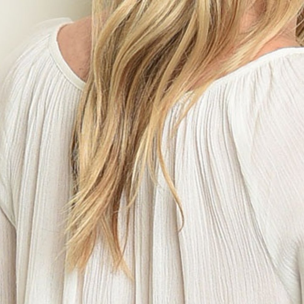 Tie Neck Applique Detail Peasant Blouse - Picture 4 of 7